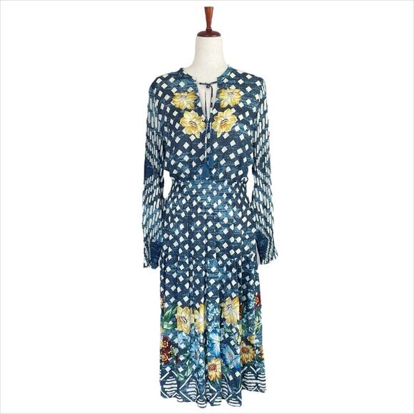 JOHNNY WAS Ciaga Mixed-Print Maxi Coverup Dress Blue Floral Geometric Size S - Picture 1 of 11